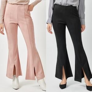 NEW MYSTREE suede flare front slit pants in pink